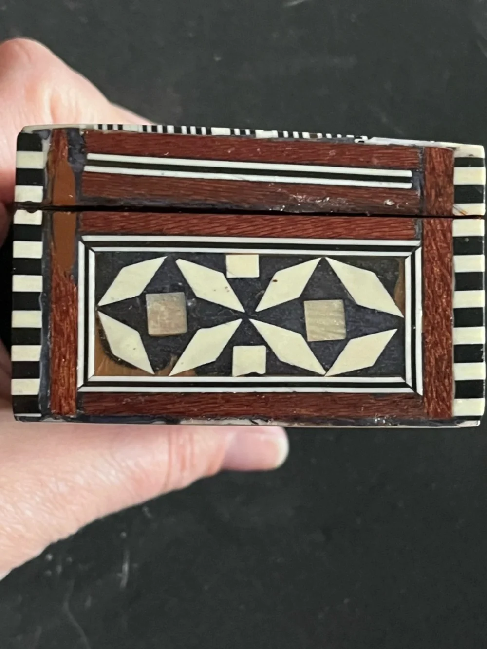 Vintage Egyptian Mother of Pearl Micro Mosaic Jewelry Box Intricate mop Inlay